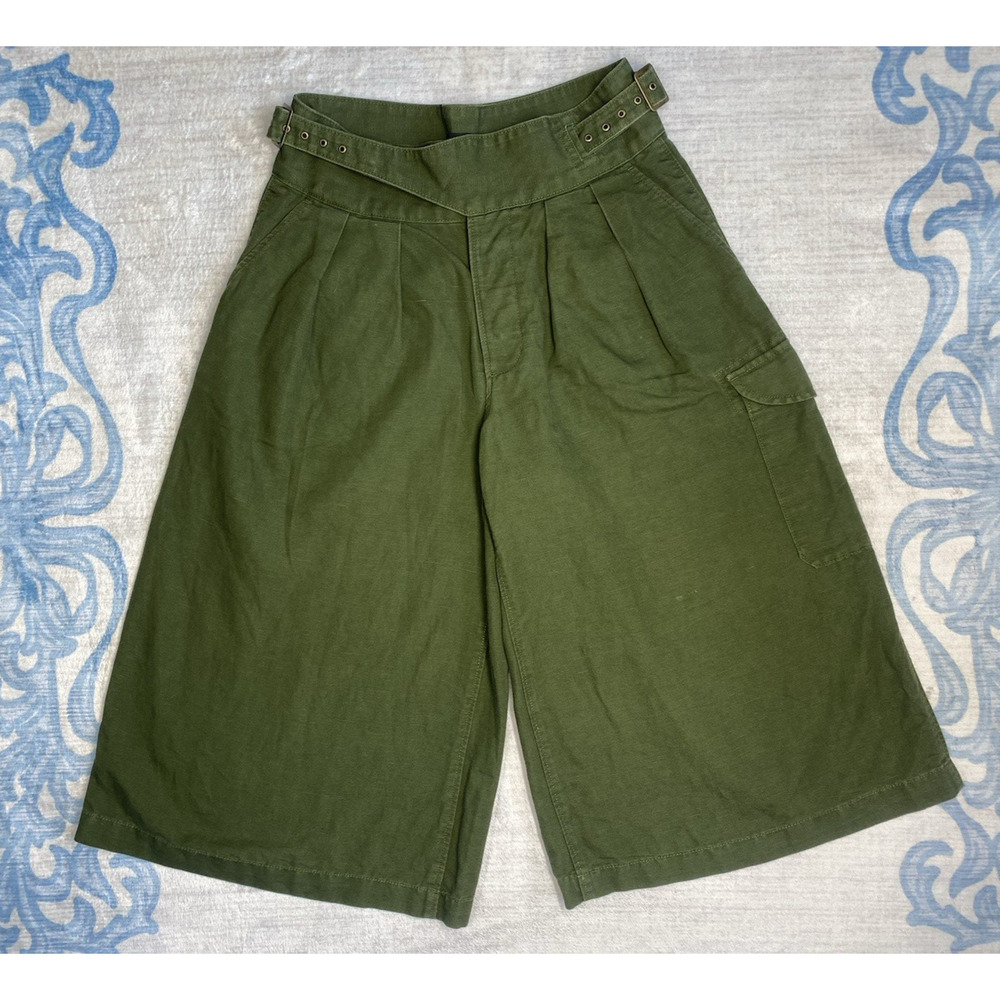 Banana Republic Explorer Culottes Womens Sz 2 Green Cotton Linen Wide Leg Shorts - Picture 2 of 15